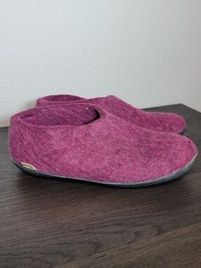 Glerups Boiled Wool Natural Slippers Purple Burgandy